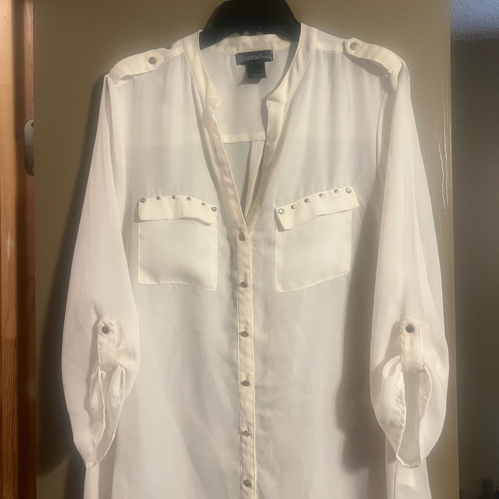 Signature Studio Ivory Sheer Blouse with Gold Studded Details